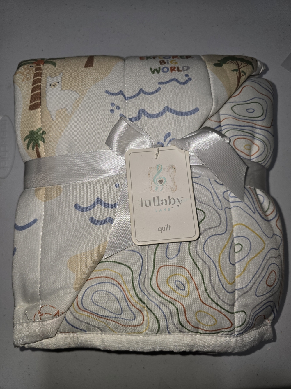 Cream Multicolor Kids Quilt - Topographic & Animal Print - Picture 2 of 4